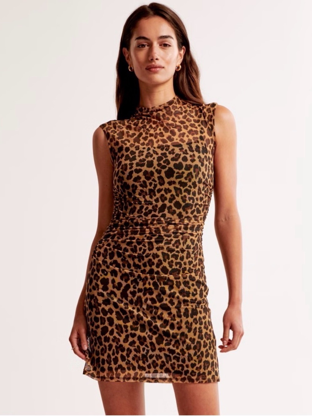 NWT Abercrombie & Fitch Paloma Leopard Print Mesh Mini Dress Light Brown Sz XXLP